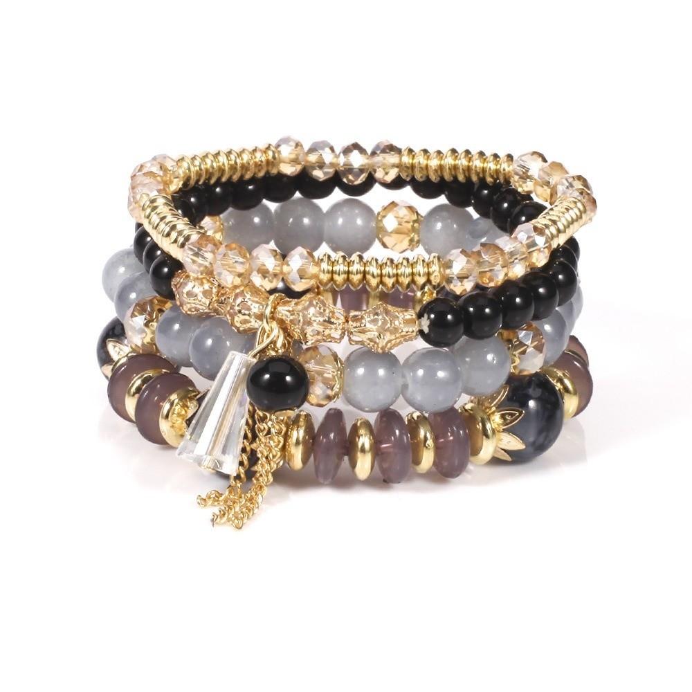 Fringed Design Bracelets Set Electroplated Crystal Beaded Bracelet Bohemian Style