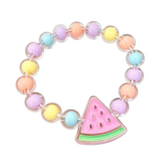 Bracelet for Kids, Macaron Color Beads Elastic Wristband, Cartoon Watermelon Lollipop Fried Egg Pendant Bracelet for Lightweight Gift Accessory