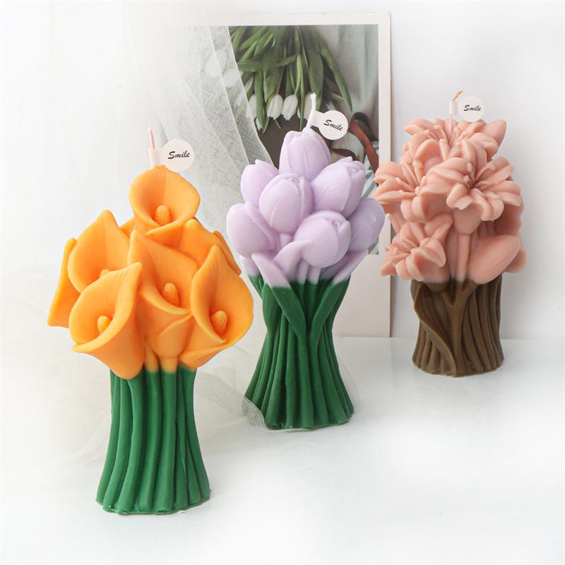 Lily Flower Bouquet Silicone Candle Mold DIY Anemone Tulip Flower Bouquet Shaped Candle Plaster Decorative Home Accessory  Gift