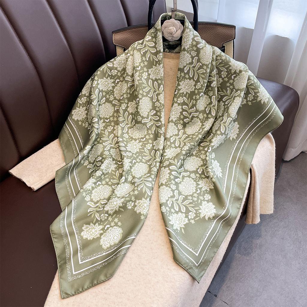 Fashion New Floral Printed Flower Women Scarf 90Cm Large Square Scarves Twill Silk Headscarf Shawl Hijab Muslim