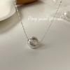 Su Chuang S925 Sterling Silver Laser-Brushed Round Bead Necklace with Cat's Eye Beads - Elegant High-End Clavicle Chain for Women.