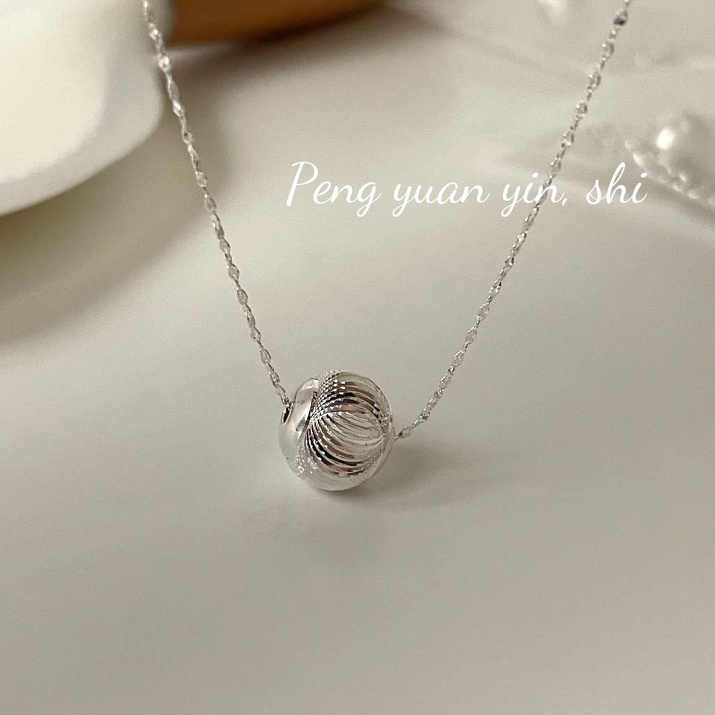 Su Chuang S925 Sterling Silver Laser-Brushed Round Bead Necklace with Cat's Eye Beads - Elegant High-End Clavicle Chain for Women.
