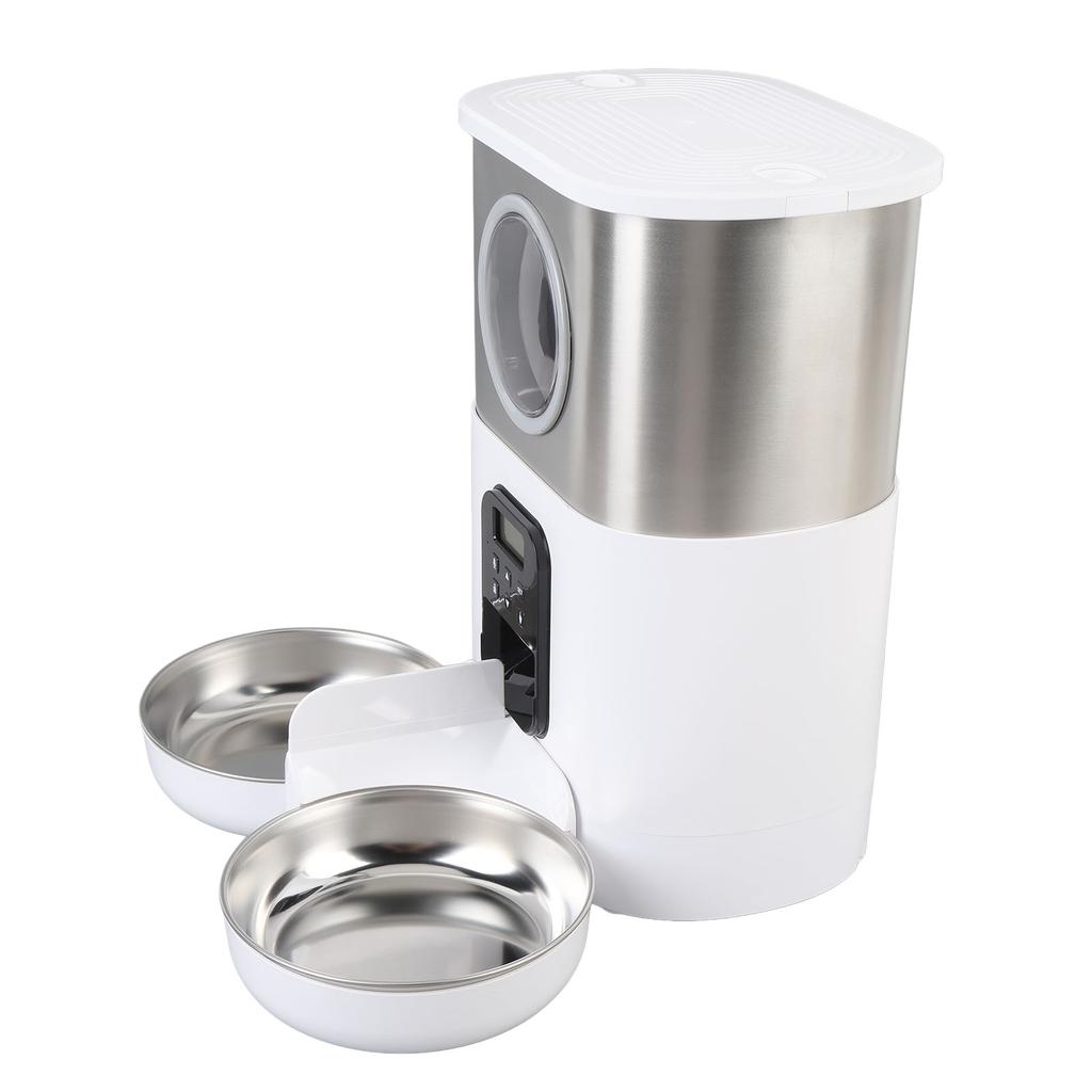 Automatic Cat Feeders for Two Cats 5L Capacity Visable Window Quantitative Feeding Stainless Steel 2 Bowls Timed Pet Food Dispenser