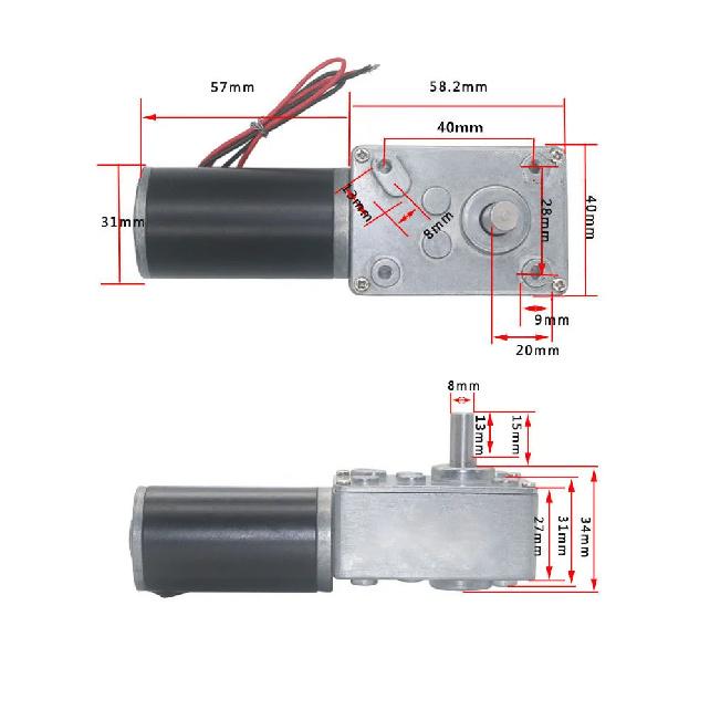5840-31ZY DC 12V 24V Reduction Gear Motor Large Torque High Power 2-70kg 7RPM-470RPM Worm Gear Motor Reversed Motor