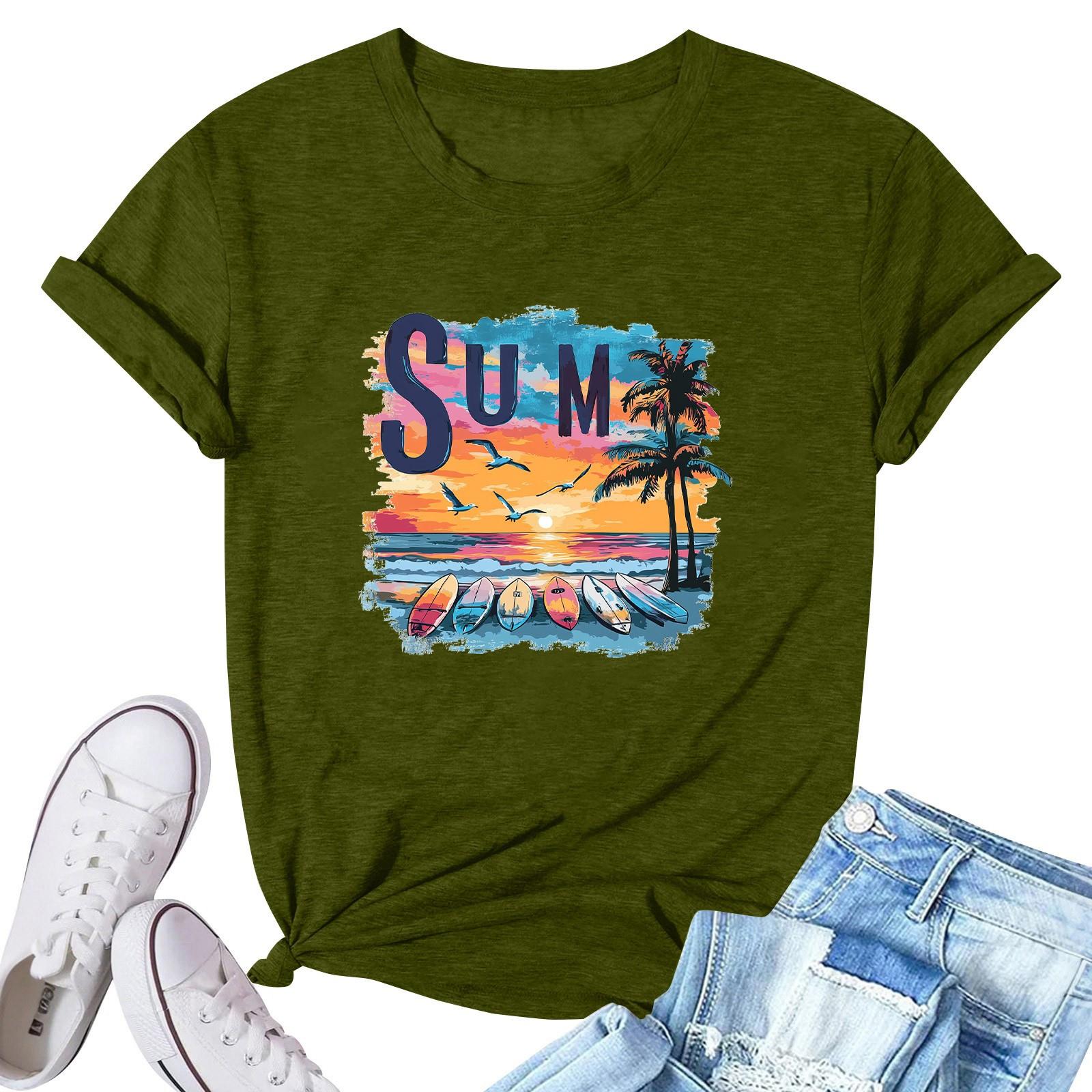 

Женская модная повседневная плиссированная футболка с коротким рукавом с принтом L армия зеленый