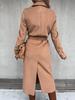 Women's Spring/Autumn Simple V-neck Wool Long Coat with Tie