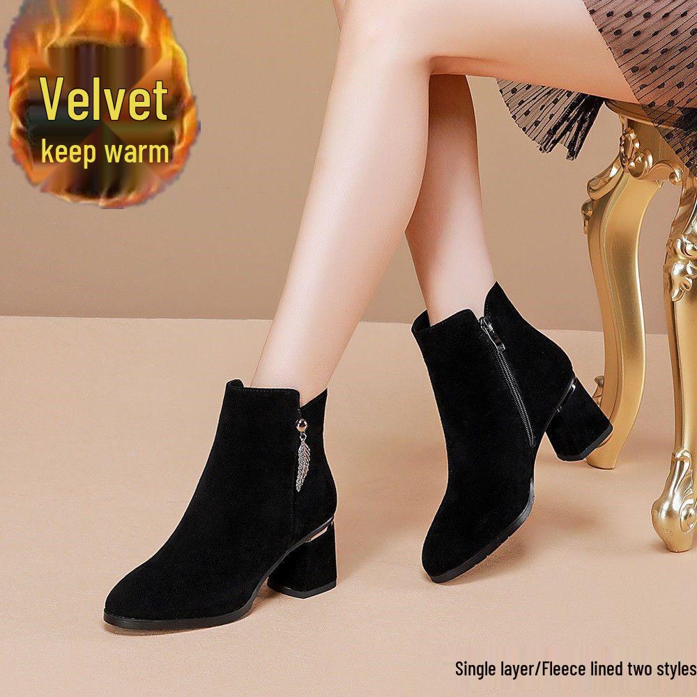 

Женские замшевые ботильоны 2025 - Массивный каблук, Мягкая подошва, Увеличивающие рост 39