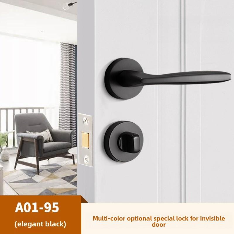 Stainless Steel Bathroom Keyless Door Lock Household Wooden Door Handle Lock Indoor Black Red and Green Indicator Door Handle