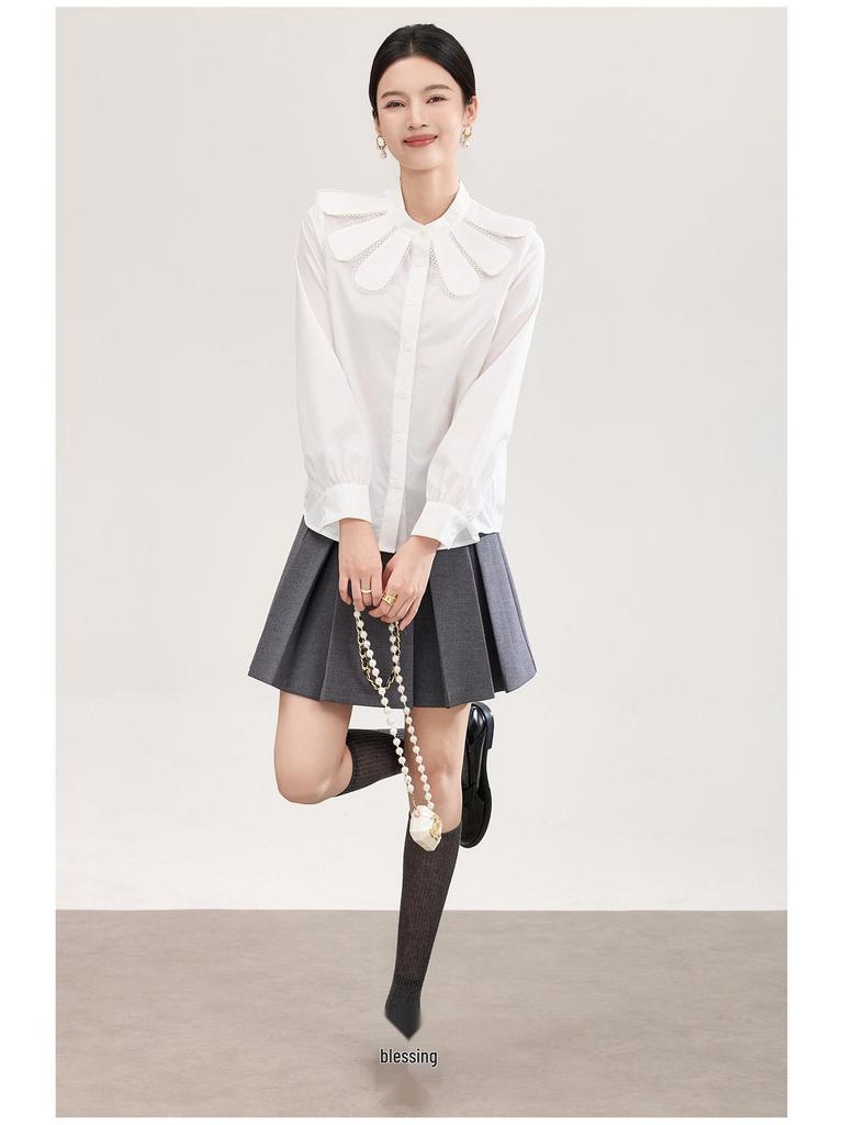 Nanyou Elegant French Petal Collar Women's Spring Shirt
