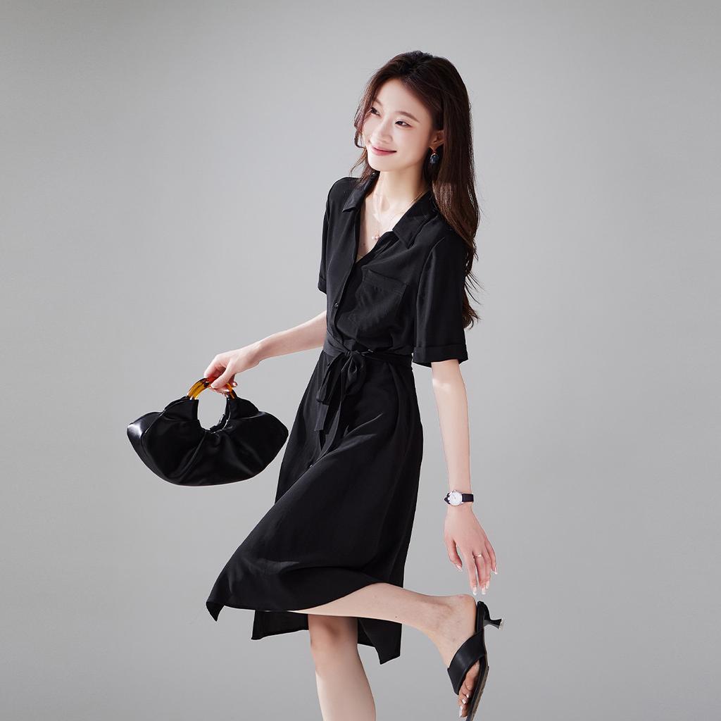 100% mulberry silk short sleeved shirt for women, versatile for summer commuting in 2026, medium to long length silk shirt for women