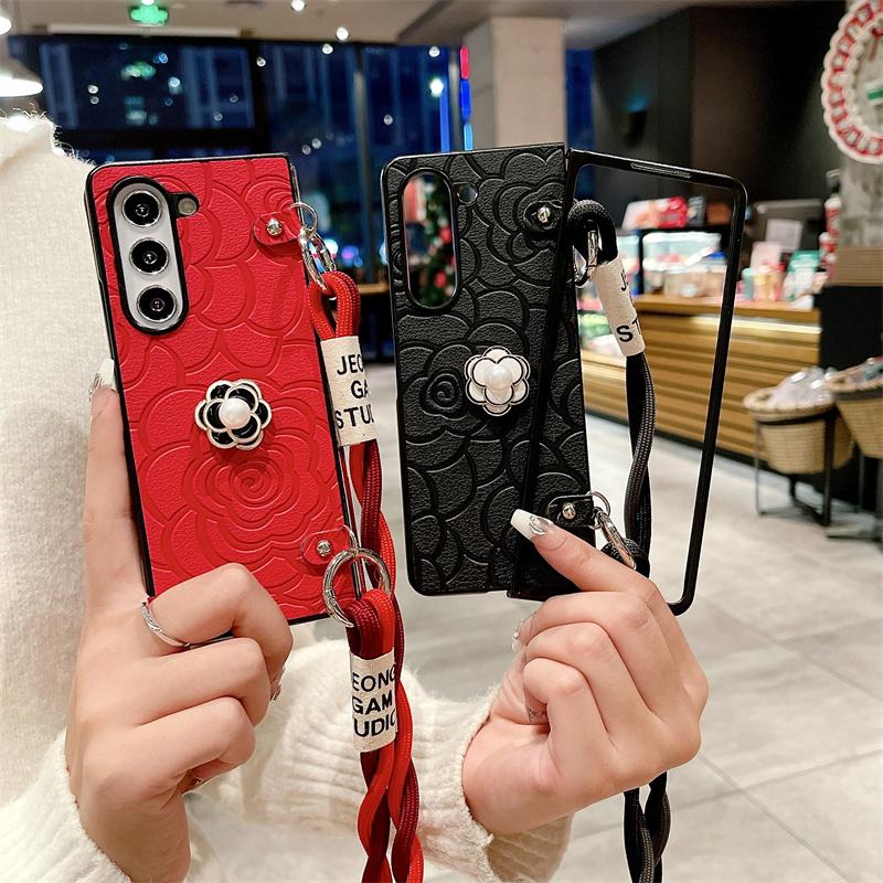 Crossbody kožené kvetinové puzdro na telefón pre Samsung Galaxy Z Fold 6 5 4 3 Fold6 Fold5 Fold4 Fold3 5G Hard Shell Shockproof Cover