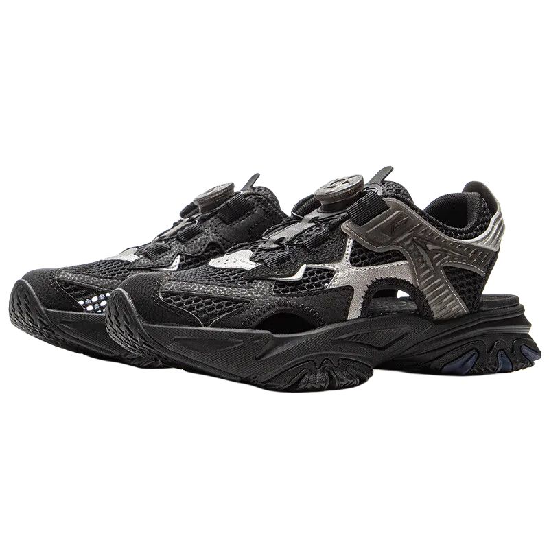 Li Ning Kids Sports Lifestyle Series Comfortable Soft Non-Slip Wear-Resistant Low-Top Sandals Kids sandals Black Silver YKUV006-3