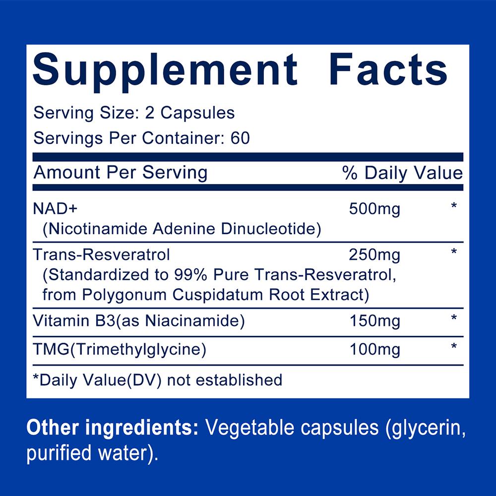 Nicotinamid-Adenin-Dinukleotid-Nahrungsergänzungsmittel, Mit Vitamin B3, 120 Weichkapseln pro Flasche