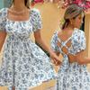 2026 Women's Summer New Style French Sweet Style Dress Square Neck Floral Design Short Skirt