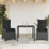 Vidaxl 3-Cz. Garden Furniture Set With Cushions, Black, PE Rattan