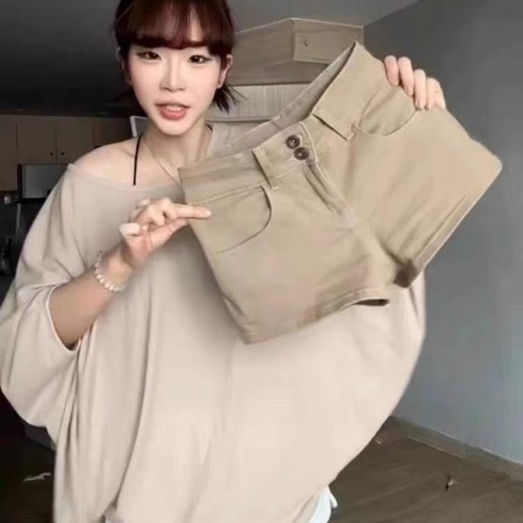 Shorts en jean vintage kaki grande taille pour femme - Amincissants, Élastiques, Moulants pour l'été 2026