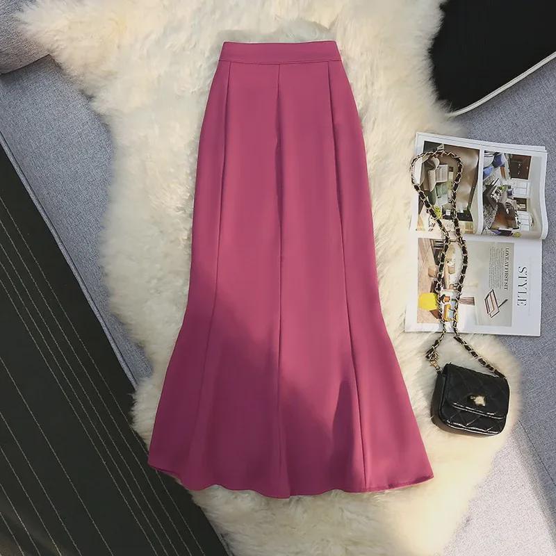 2025 Summer High Waist French Fishtail Midi Skirt for Women - Slim A-Line with Irregular Hem