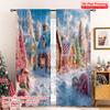 2pcs 2D Flat Printing Merry Christmas Popular Party Window Curtains Red Candy Village Fabric Without Electricity Festive