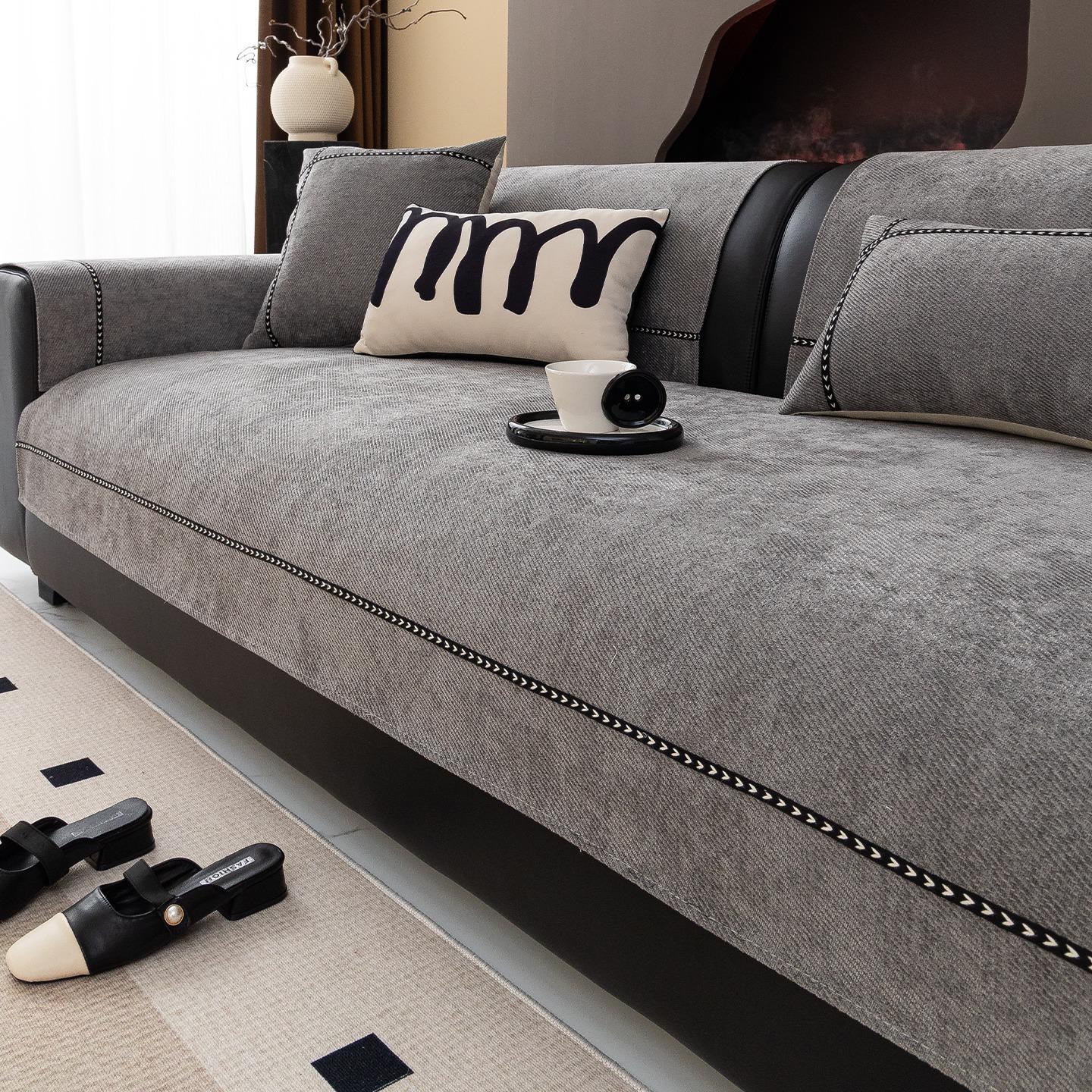 

Минималистичный твиловый однотонный чехол на диван из шенилла для гостиной на все сезоны, нескользящий чехол на сиденье дивана, накидка на диван, диванное полотенце 70x70cm темно серый