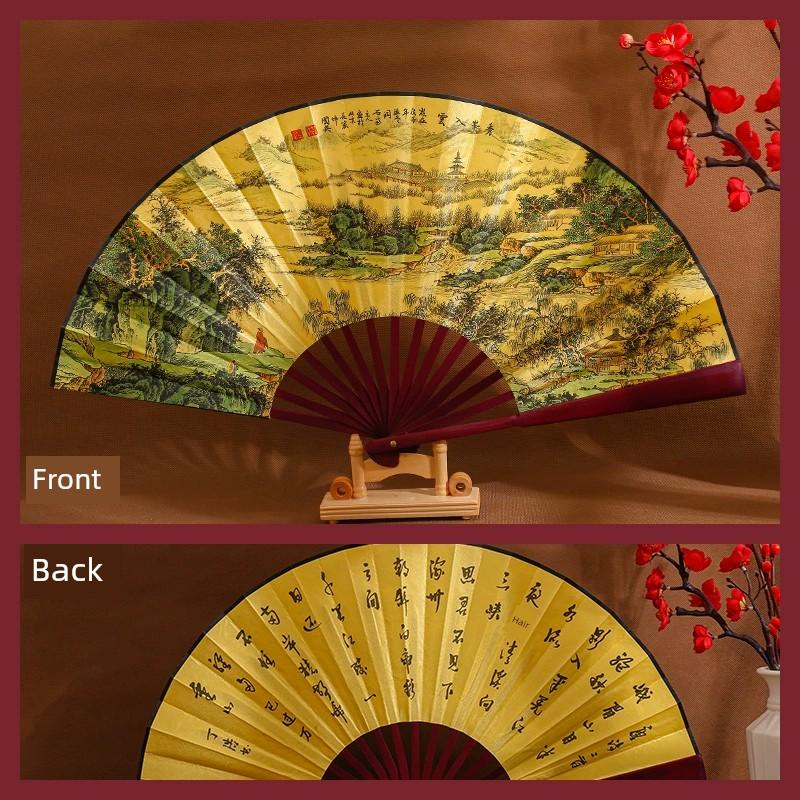 Gift Advertising Fan Chinese Ancient Style 10-Inch Men's Folding Fan Scenic Spot Raw Silk Male Fan Fan Engraved Logo