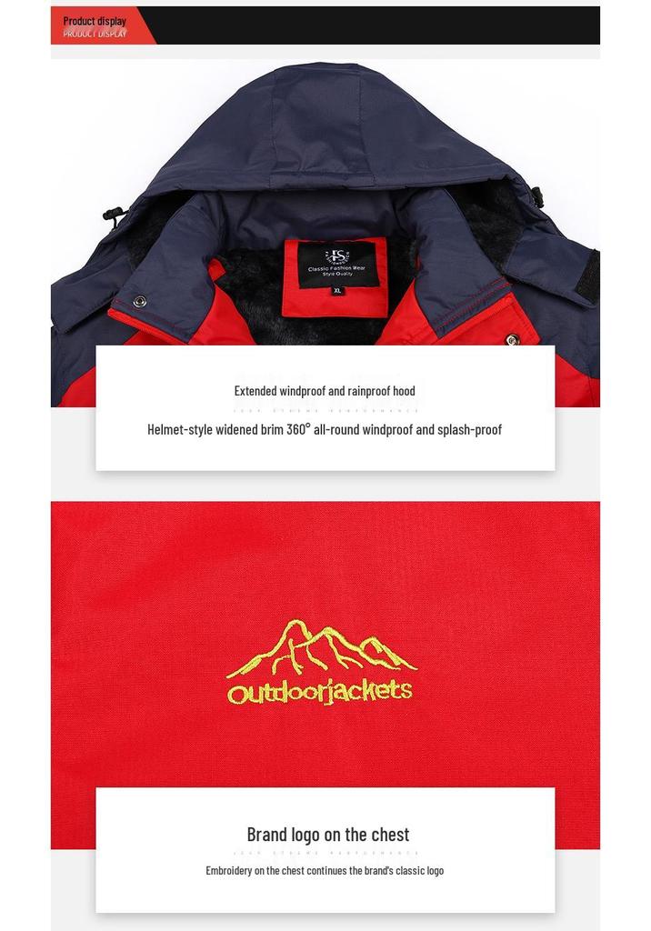 Men's Winter Fleece-Lined Windbreaker: Outdoor Windproof Warm Cotton Jacket, Plus Size for Mountaineering and Fishing.