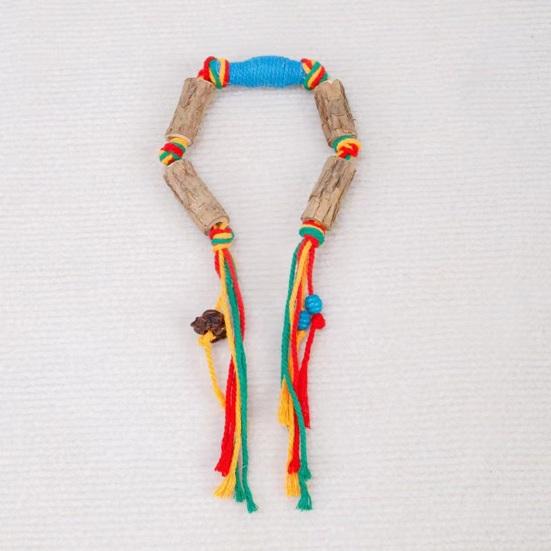 Cat Toys Cotton Rope with Natural Wood Polygon Segments Interactive Toy Chew Resistant Teeth Cleaning Toy