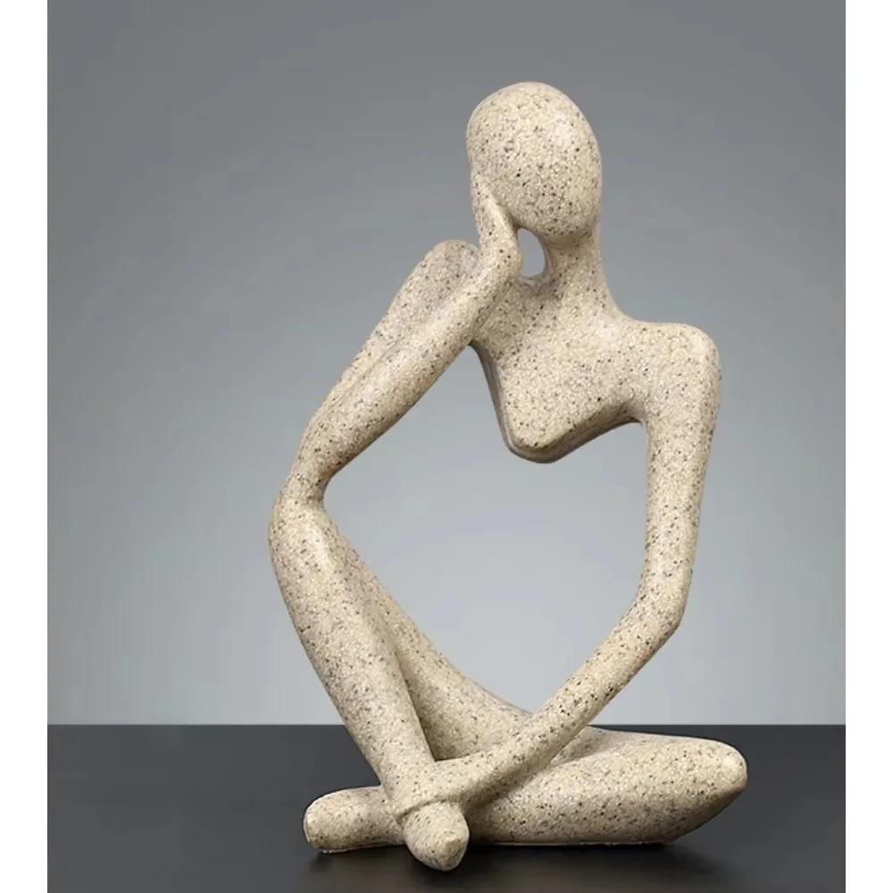 Decorations for Home Living Room Office Mini Thinker Sculpture Ornaments Resin Black Modern Abstract Sculptures Desktop