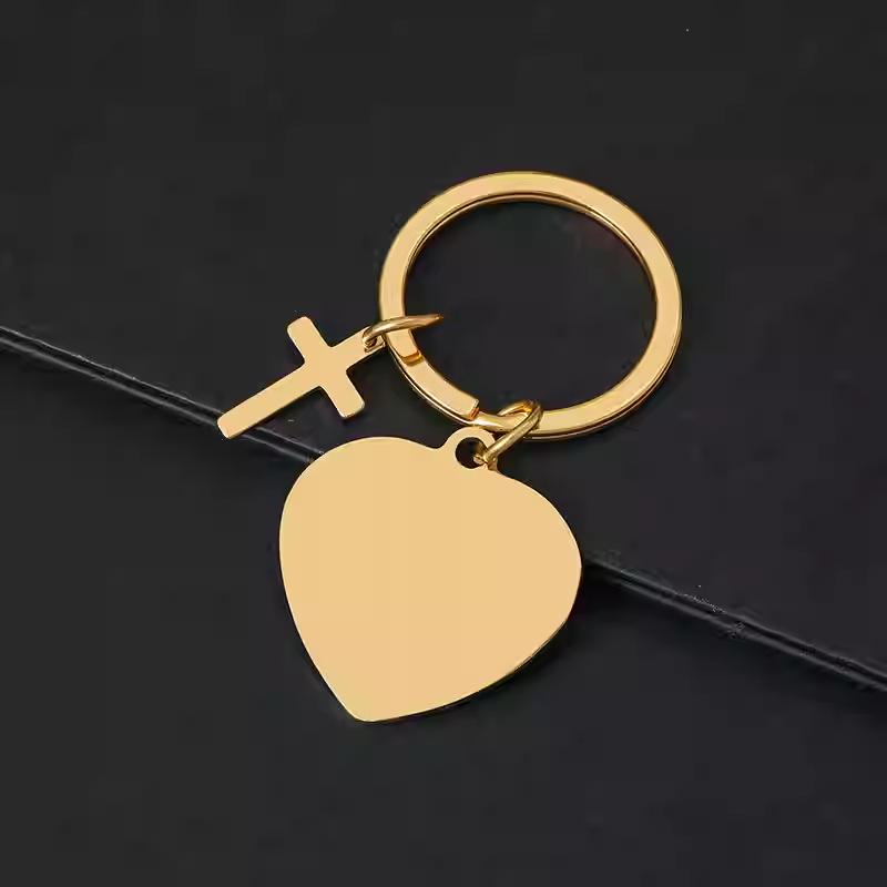 Heart-Shaped Engravable Metal Keychain Gift with Laser Color Printing