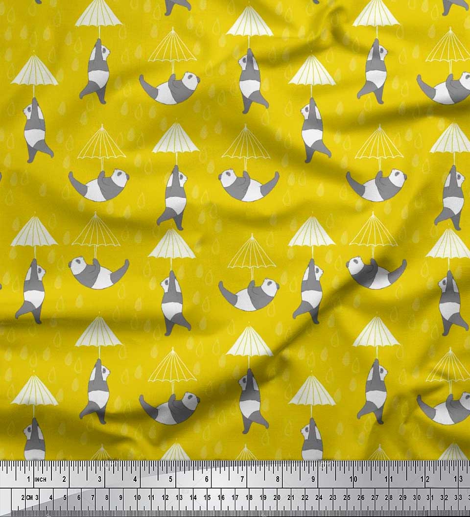 

Тканина Soimoi Japan Crepe Satin Краплі дощу, парасолька та панда, дитяча швейна тканина з принтом, метр 42 дюйма 42 Inch Wide - Poly Crepe жовтий