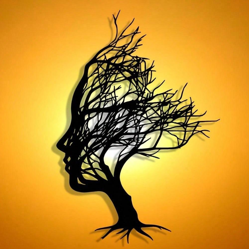 1 Stück Elegant und Minimalistisch: Ausgehöhlter Ast und Frauenkopf Metallplatte mit Linien, ein Wandkunstwerk, ein modernes Handwerkszeichen