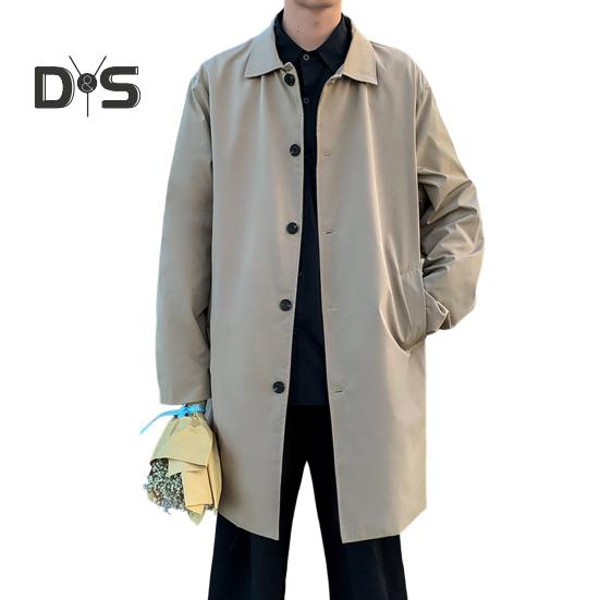 Herren Windjacke Revers Langarm Zweireihiger Trenchcoat mit Taschen Einfarbig Lockere Passform Lässige Mittellange Oberbekleidung