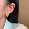 Small Daisy~ Vintage Light Medium Antique Enamel Oil Drop Yellow Flower Zircon Earrings Fashionable Small Fresh Earrings