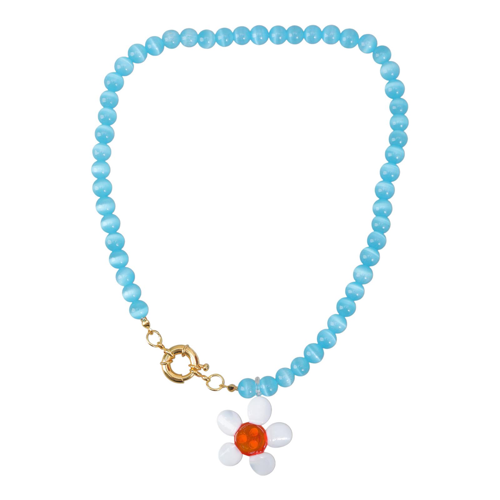 

Unique Handmade Floral Designs Necklace Craft Of Sturdy Glass Portable Accessory for Art Loving Individuals Daily Use синій