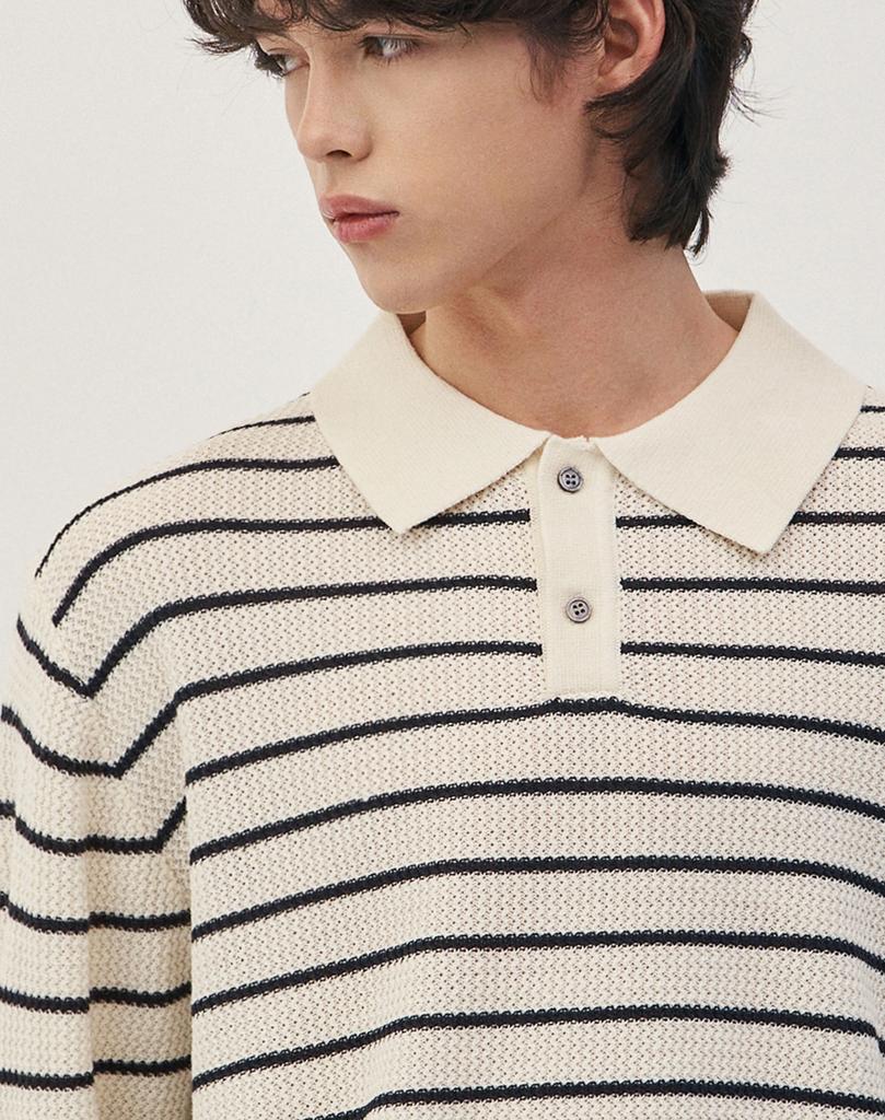 WORK ON BODY OFF Ezon Semi-Overfit Striped Collar Knit [Ivory]