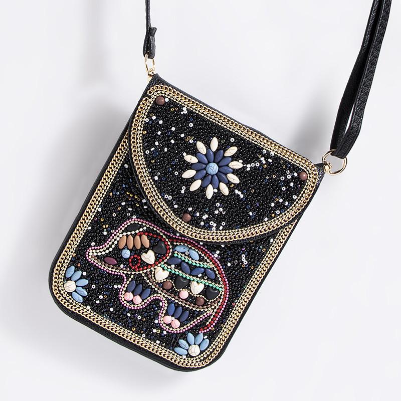Bohemian Style Pu Flower Embellished Shoulder Bag With Magnet Closure For Daily Use