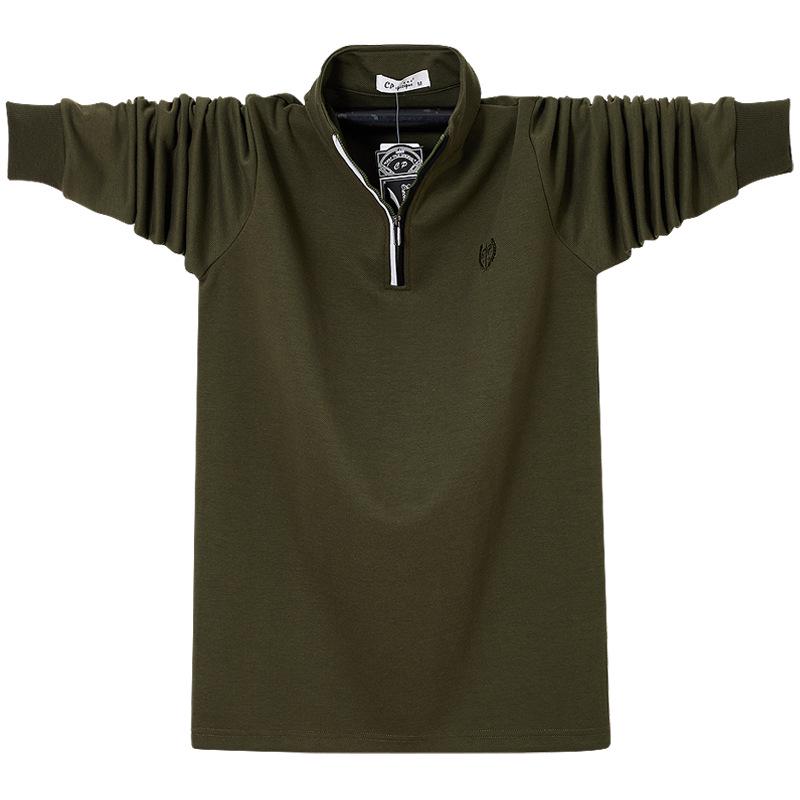 2024 Men's Plus Size Stand Collar Long Sleeve Polo Shirt with Zipper