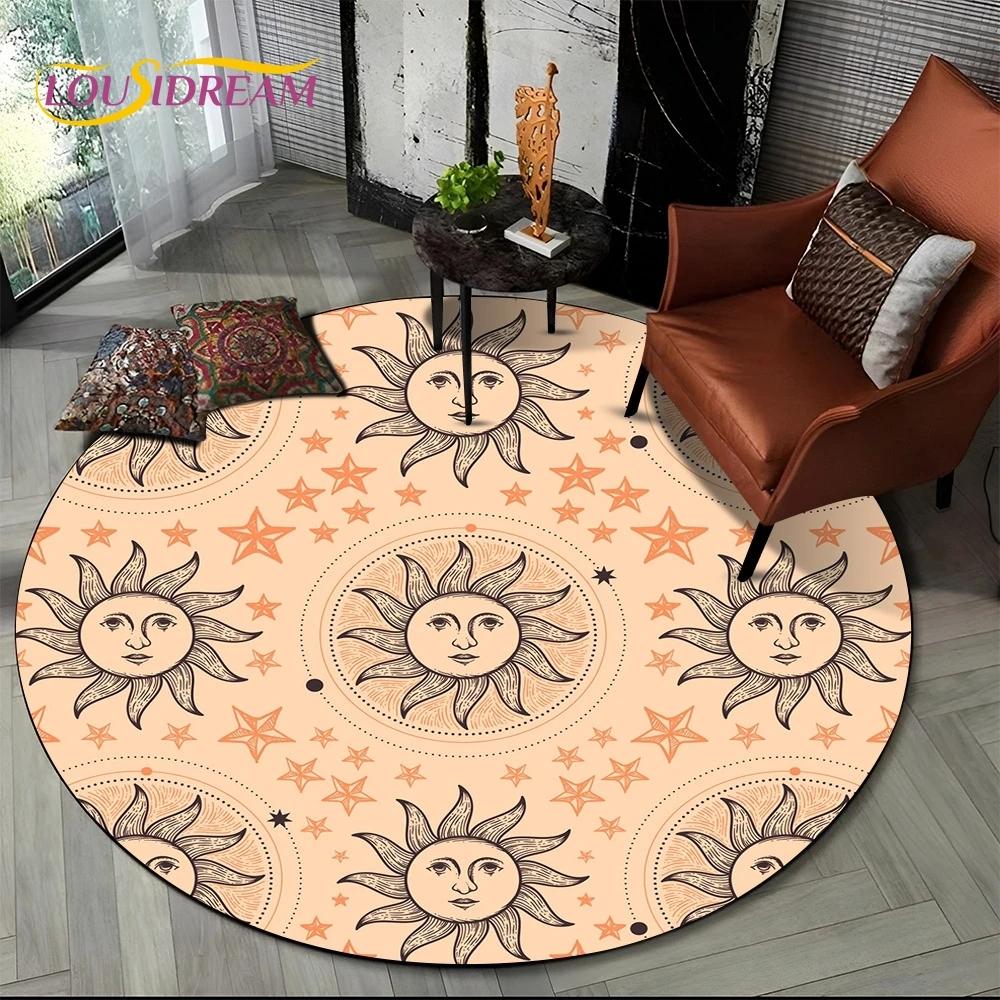 3D Mysteriou Sun Moon Tarot Mandala Magic Round Area Carpet Rug for Living Room Bedroom Kid Playroom Decor,Pet Area Rug Non-slip