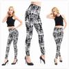 European & American Striped Plaid Print Slimming Nine-Point Plus Size Leggings