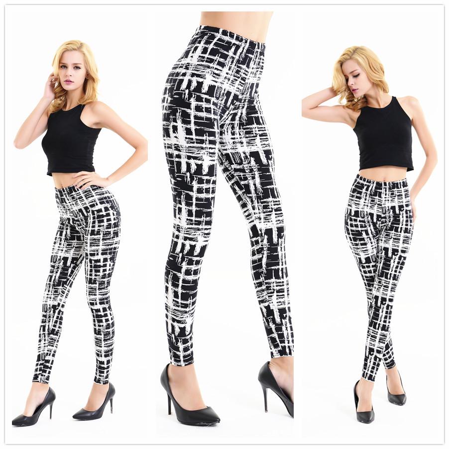 European & American Striped Plaid Print Slimming Nine-Point Plus Size Leggings