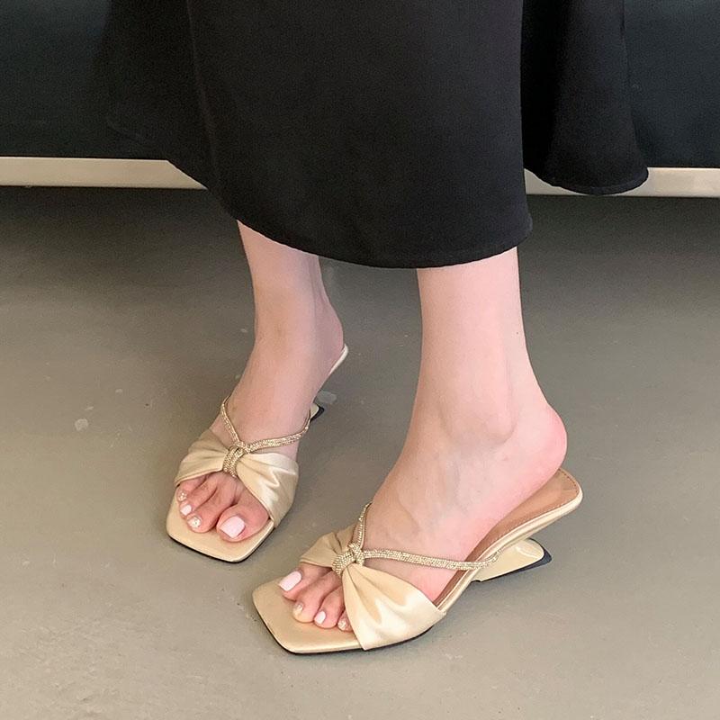 Fashion Fashion Wedges Ladies Heeled Slippers Shoes Female Slides Sandals Luxury Footwear Rhinestones Women Wedges Slippers Shoes New