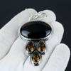 Black Onyx, Honey Topaz Gemstone Silver Pendant, 925 Sterling Silver Jewelry Pendant, Natural Black Onyx Pendant For Women Pendant For Her