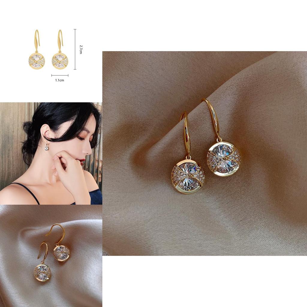 Silver Earrings Round Alloy Water Rhinestone Fashion Jewelry For Women