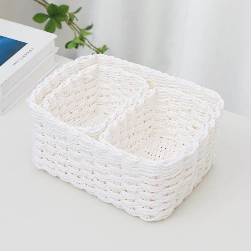 Handgeflochtener Stroh-Aufbewahrungskorb, Abschlusskorb, Haushalt Schlafzimmer, Wohnzimmer, Schreibtisch-Unordnung, Papierkram, Utility-Ständer Vier-Teile-Set