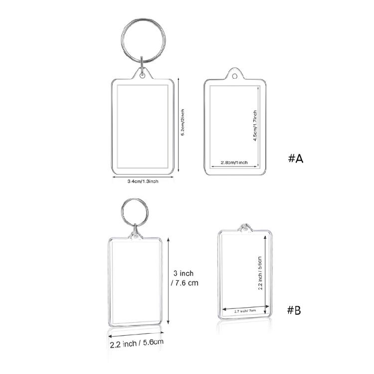 Rectangle Shapes Plastic Keychain Picture Frame Keyring with Split Rings