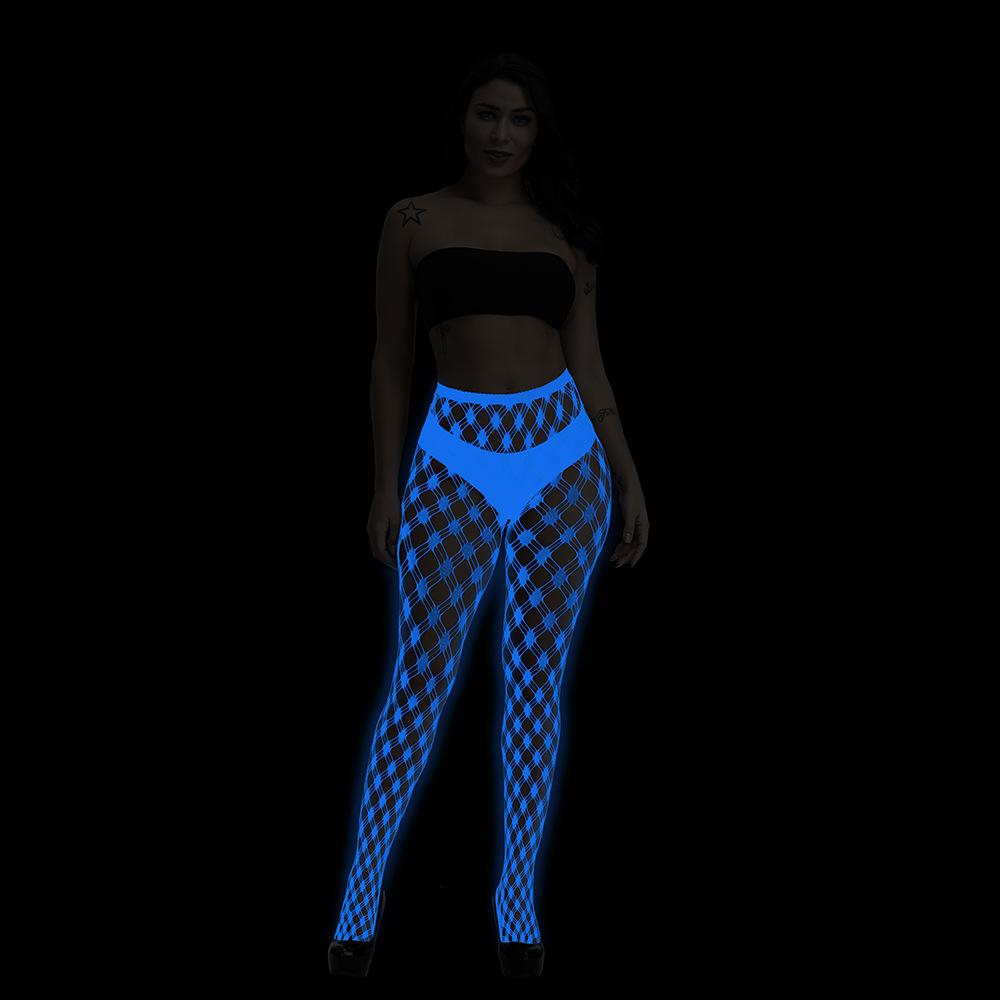 Night luminous leggings blue light pantyhose lace hollow luminous fishnet socks fluorescent sexy jacquard socks