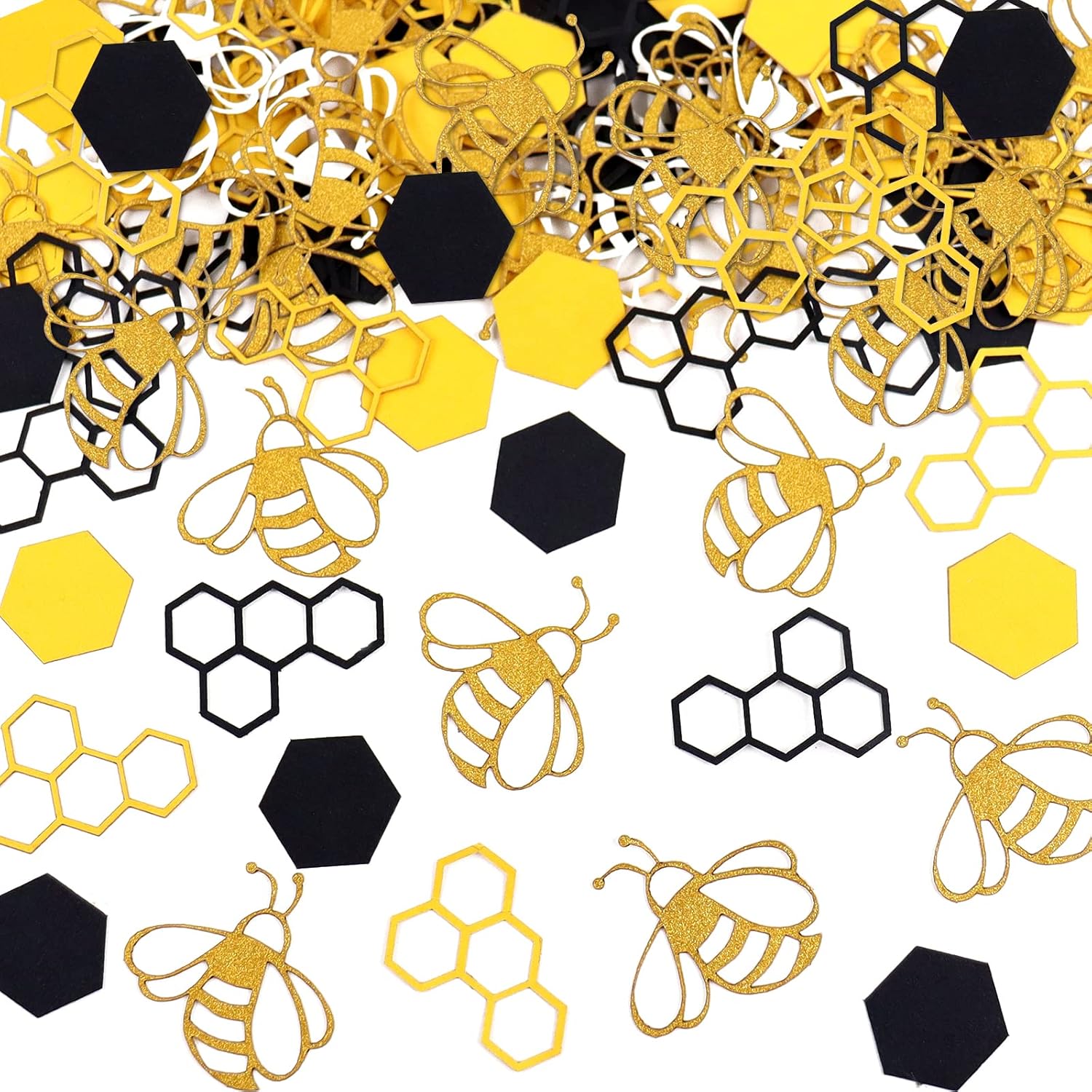 100PCS Bee Confetti Bee Dot Stripes Yellow Black Circle Honeycomb Hexagon Confetti for Baby Shower Themed Bee Birthday Table Decoration Supplies
