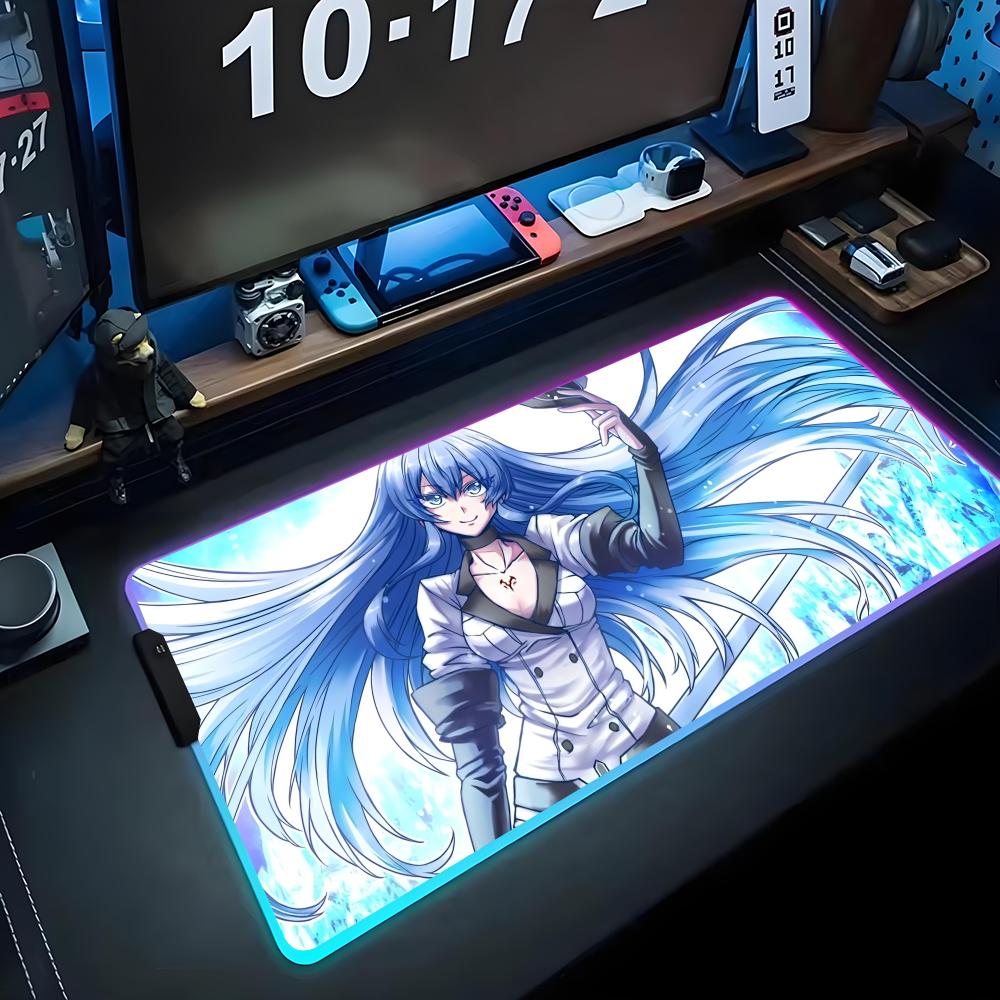 esdeath Mouse Pad RGB Gaming Mousepad Big LED Pad PC Desk Mat Luminous Mouse Pad Large Keyboard Mats Table Rug With Backlit