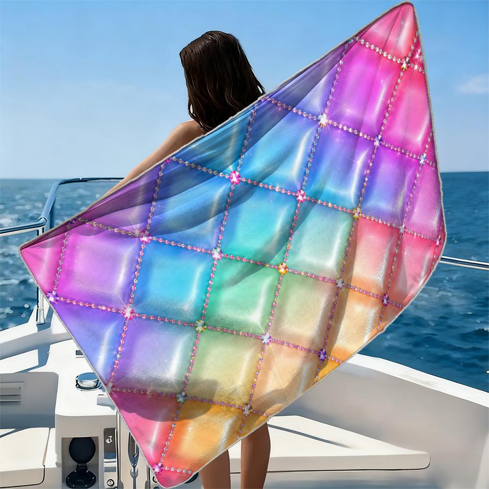 Rhinestone Quilt Beach Towel Ultra-fine Fiber Quick Drying Absorbent Beach Swimming Vacationvacation Essentials Gifts