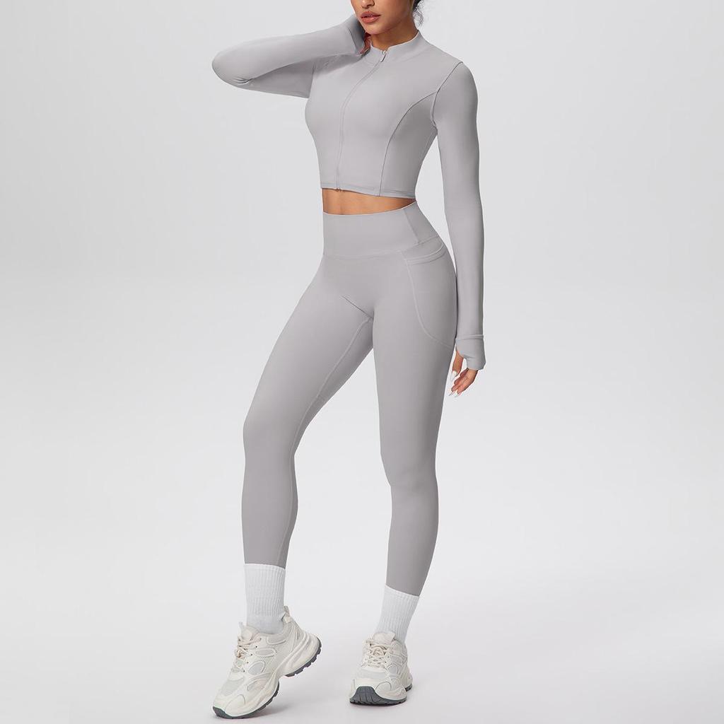 High-Waist Thumb-Hole Zipper Yoga Jacket and Butt-Lifting Leggings Set