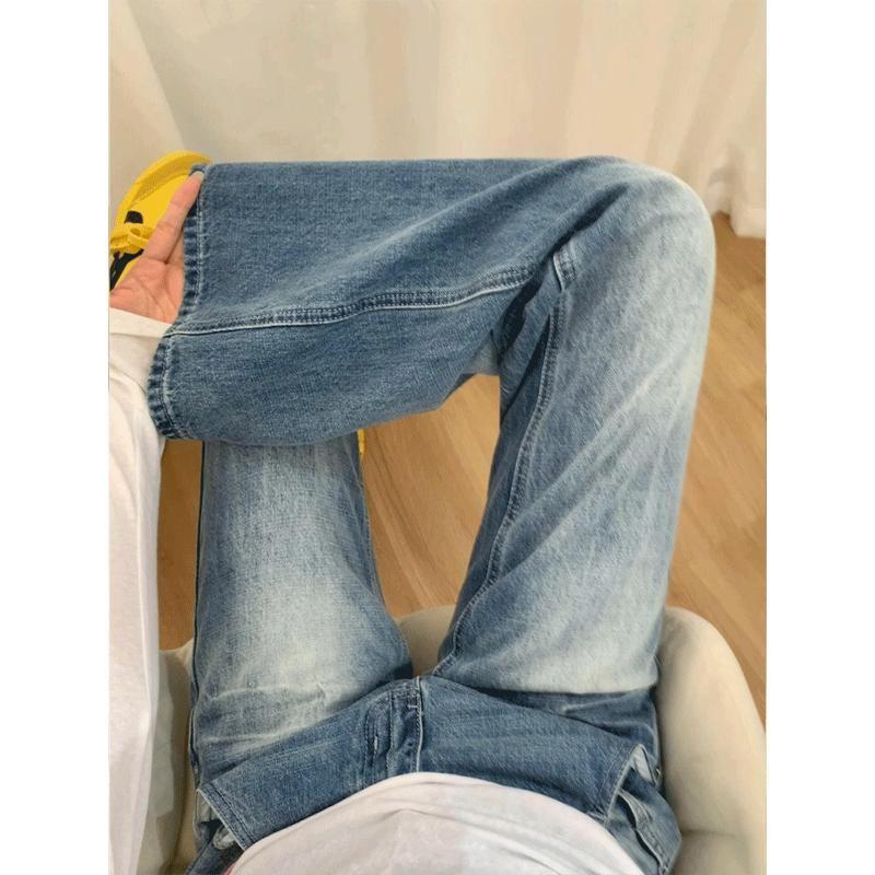 Small American Style Distressed Creases Denim Female Vibe Sexy Silm Flared Trousers Low Waist Draggle-Tail Straight Trousers